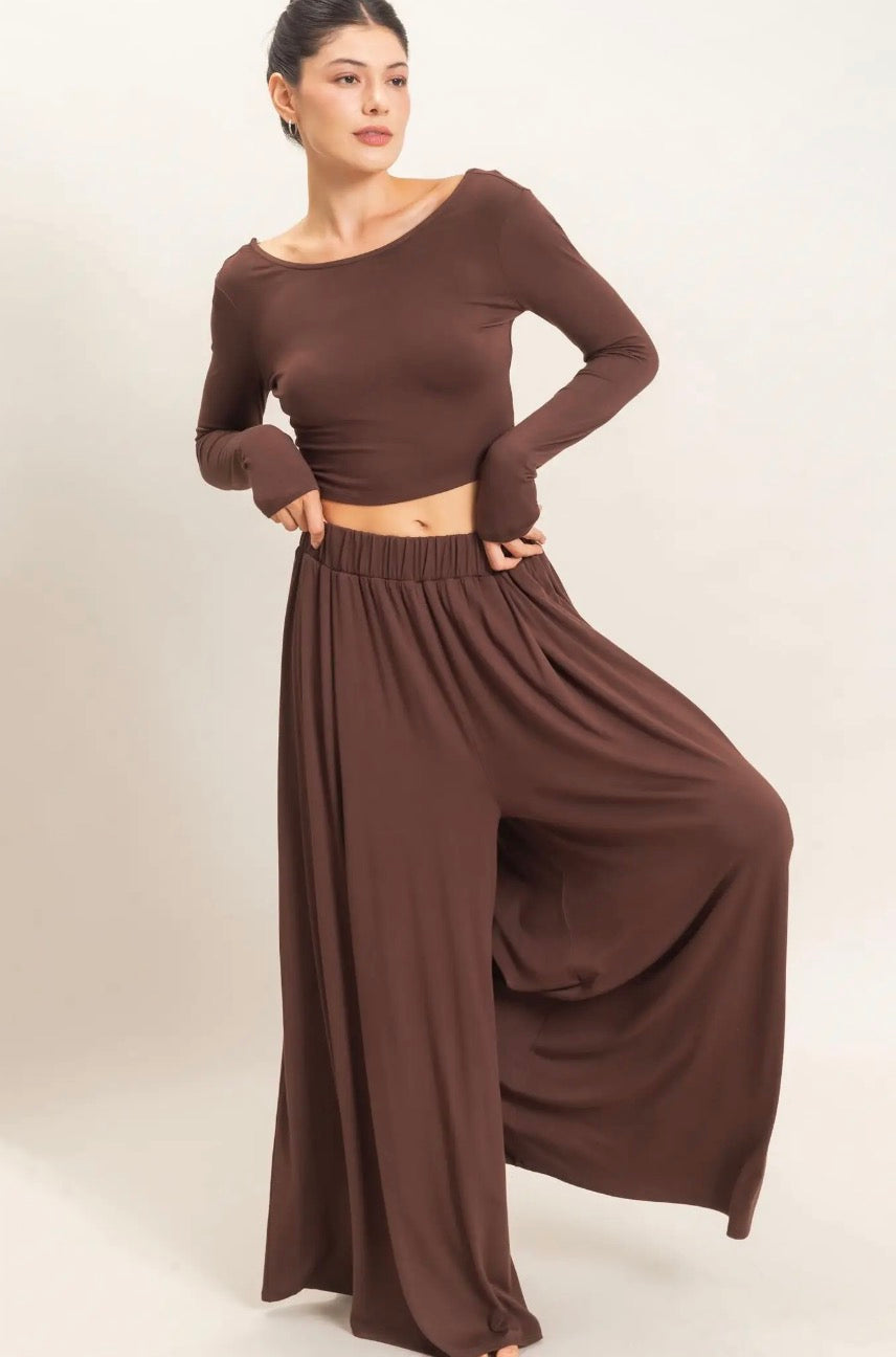 Brown Long Sleeve Pants Set