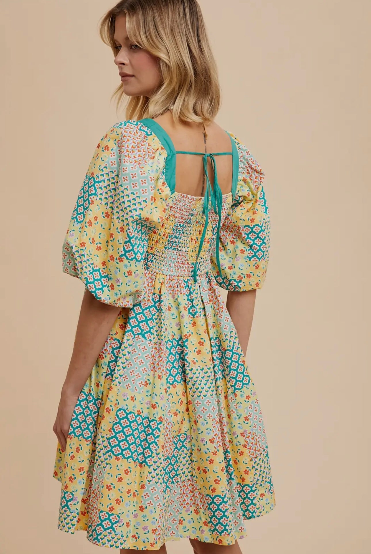 Patchwork Floral Mini Dress