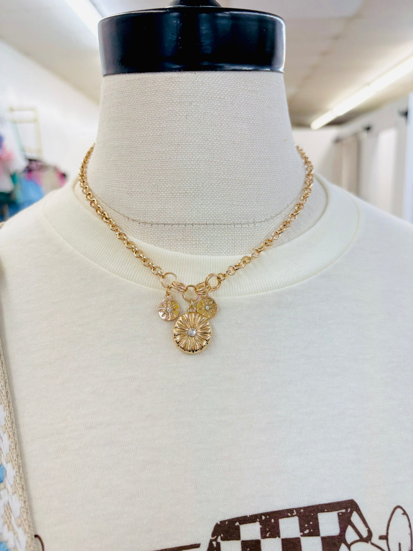 Gold Triple Dangle Necklace
