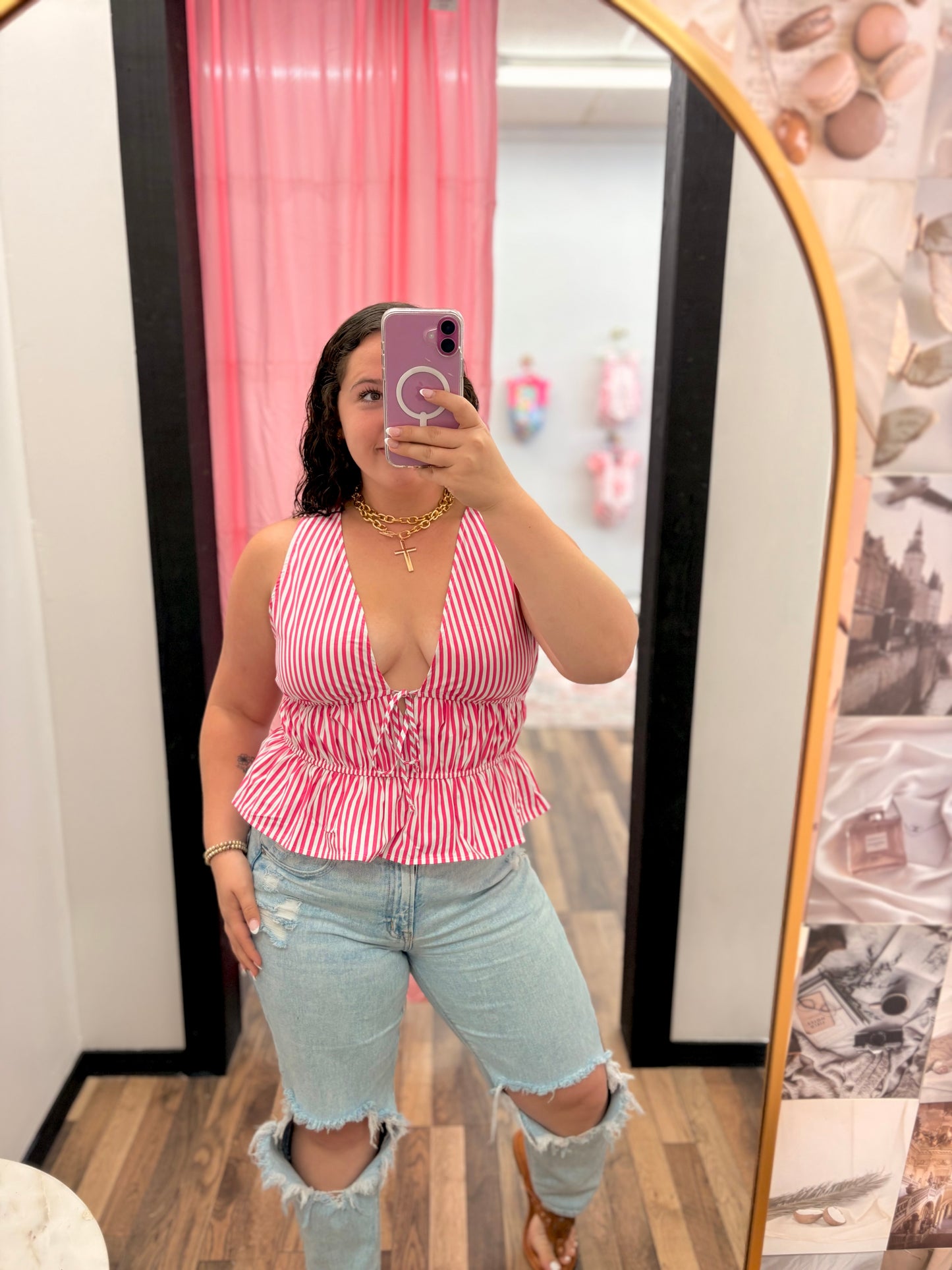 Pink Striped Peplum Top