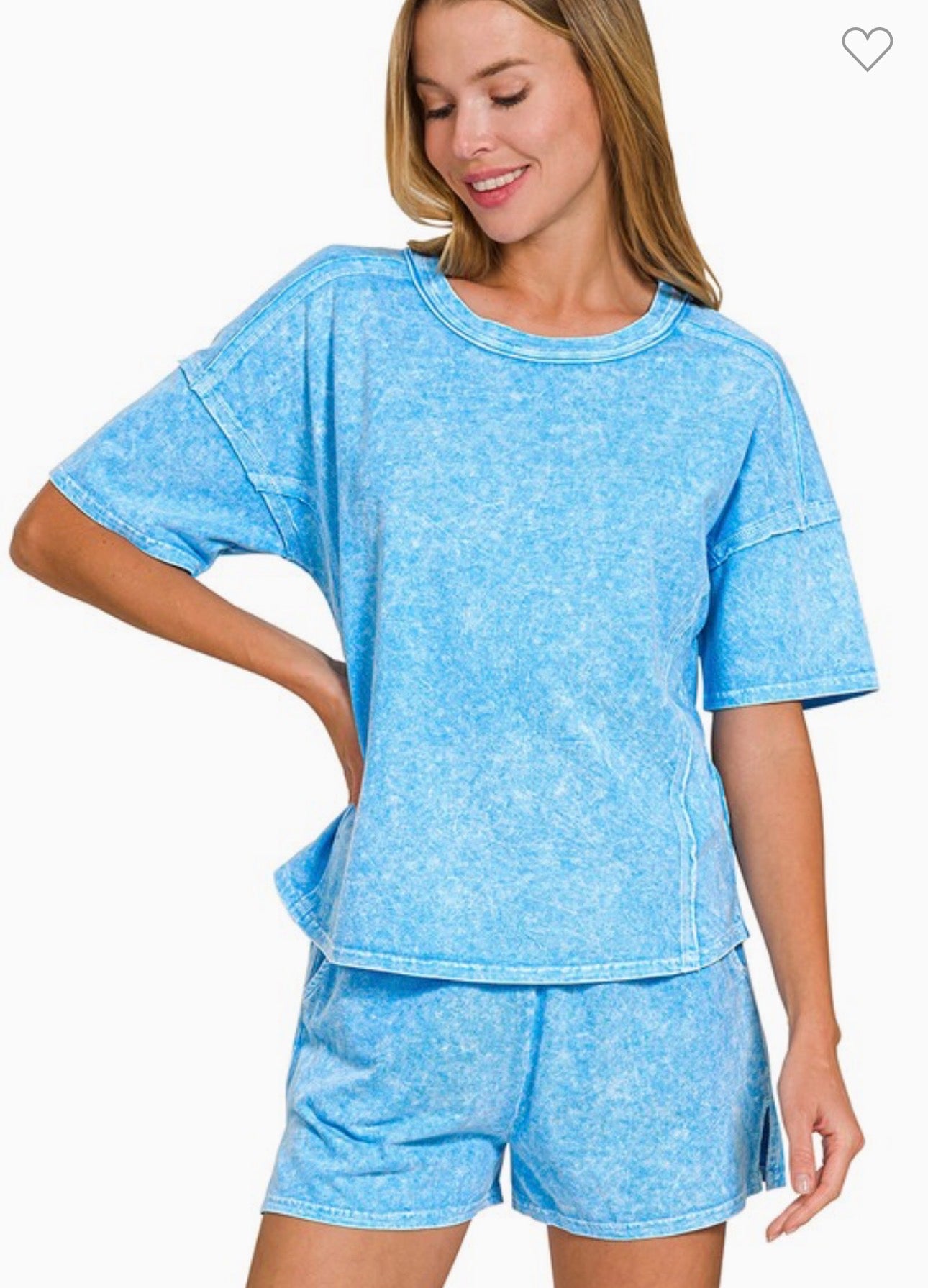 Sky Blue Washed Top & Shorts Set