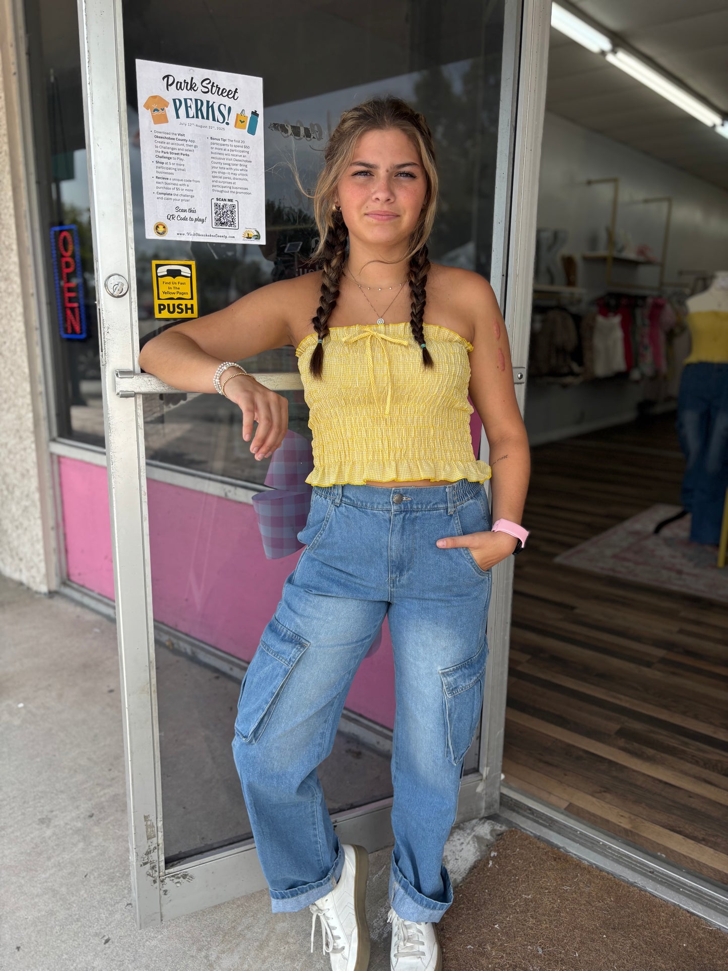 High Waisted Denim Cargo Pants