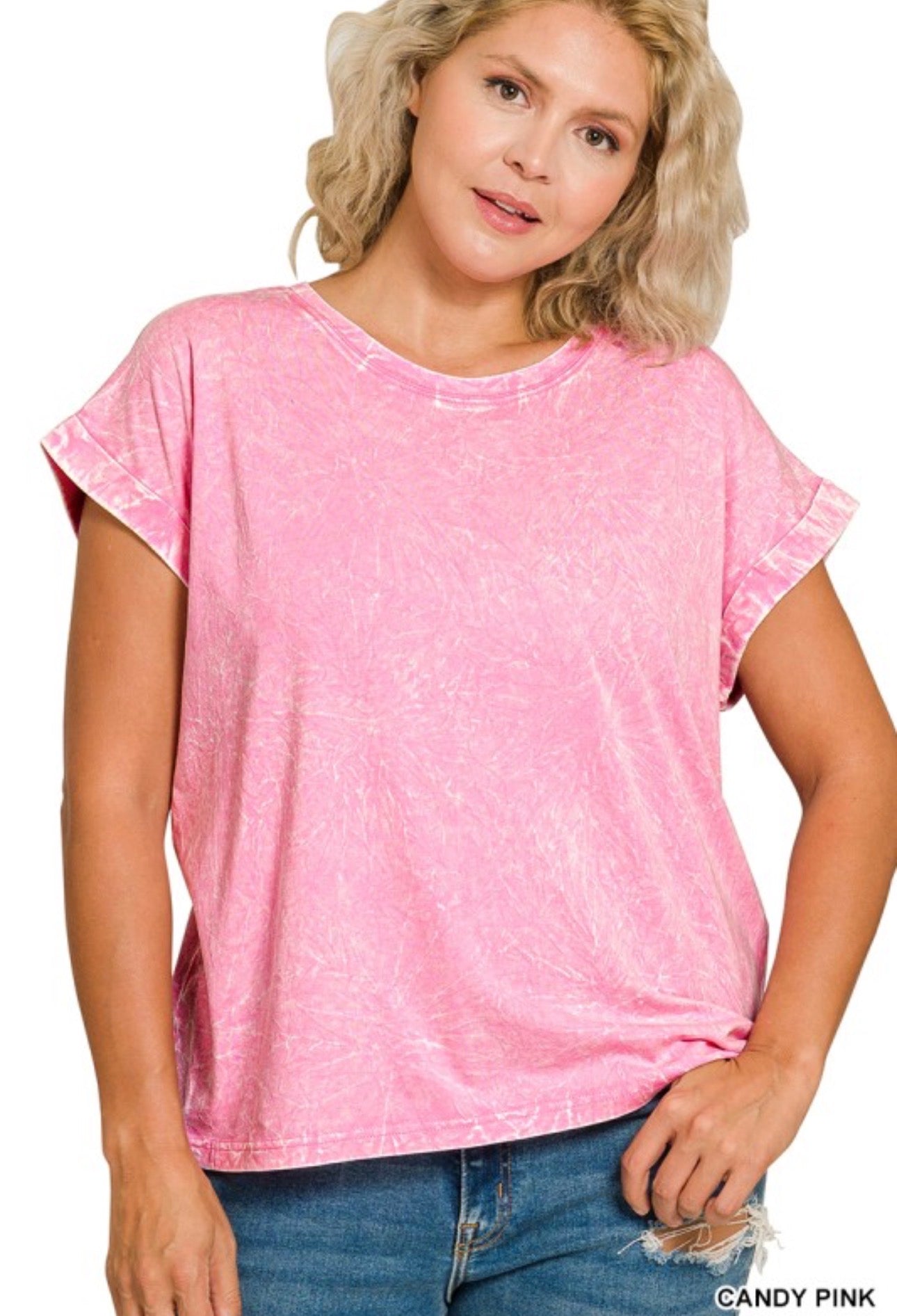 Plus Size Candy Pink Washed Tee