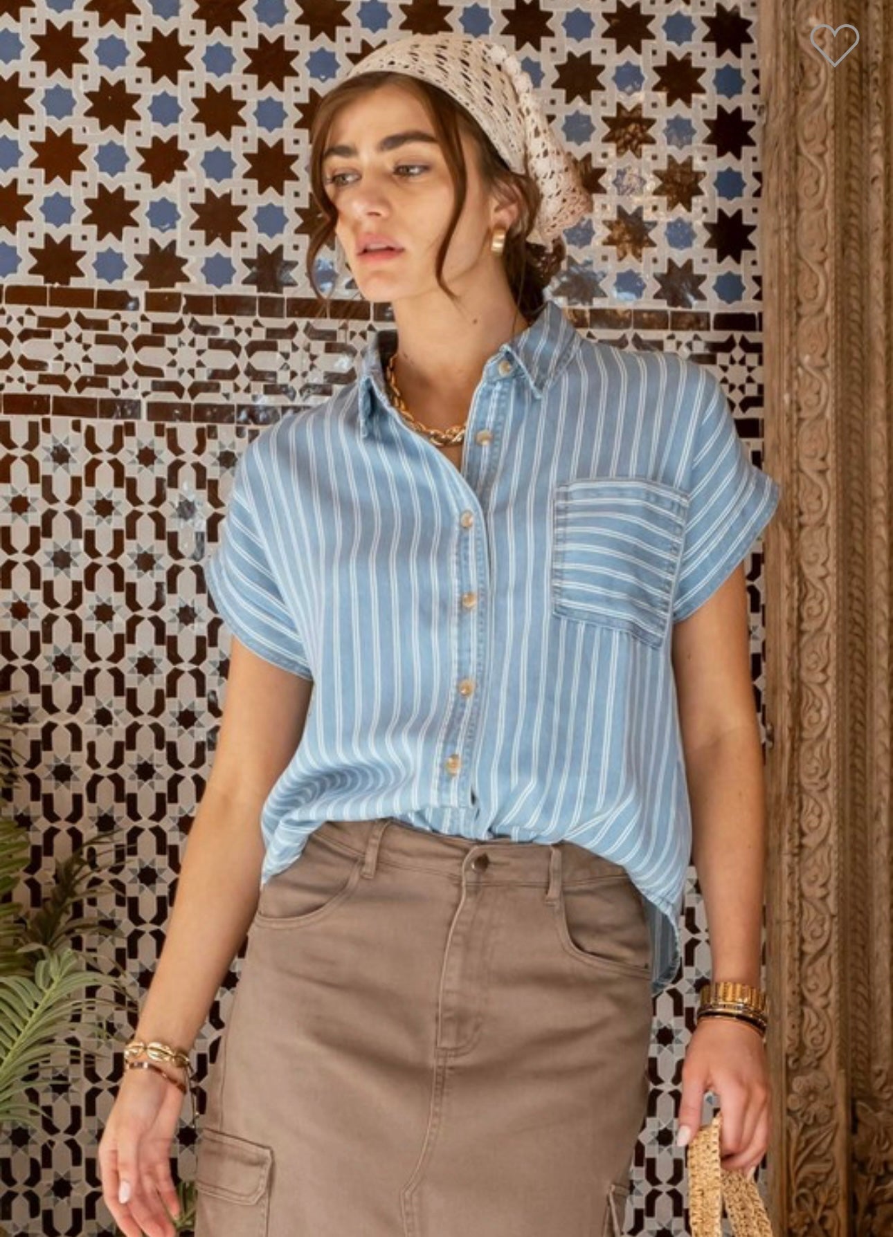 Stripe Chambray Button Top