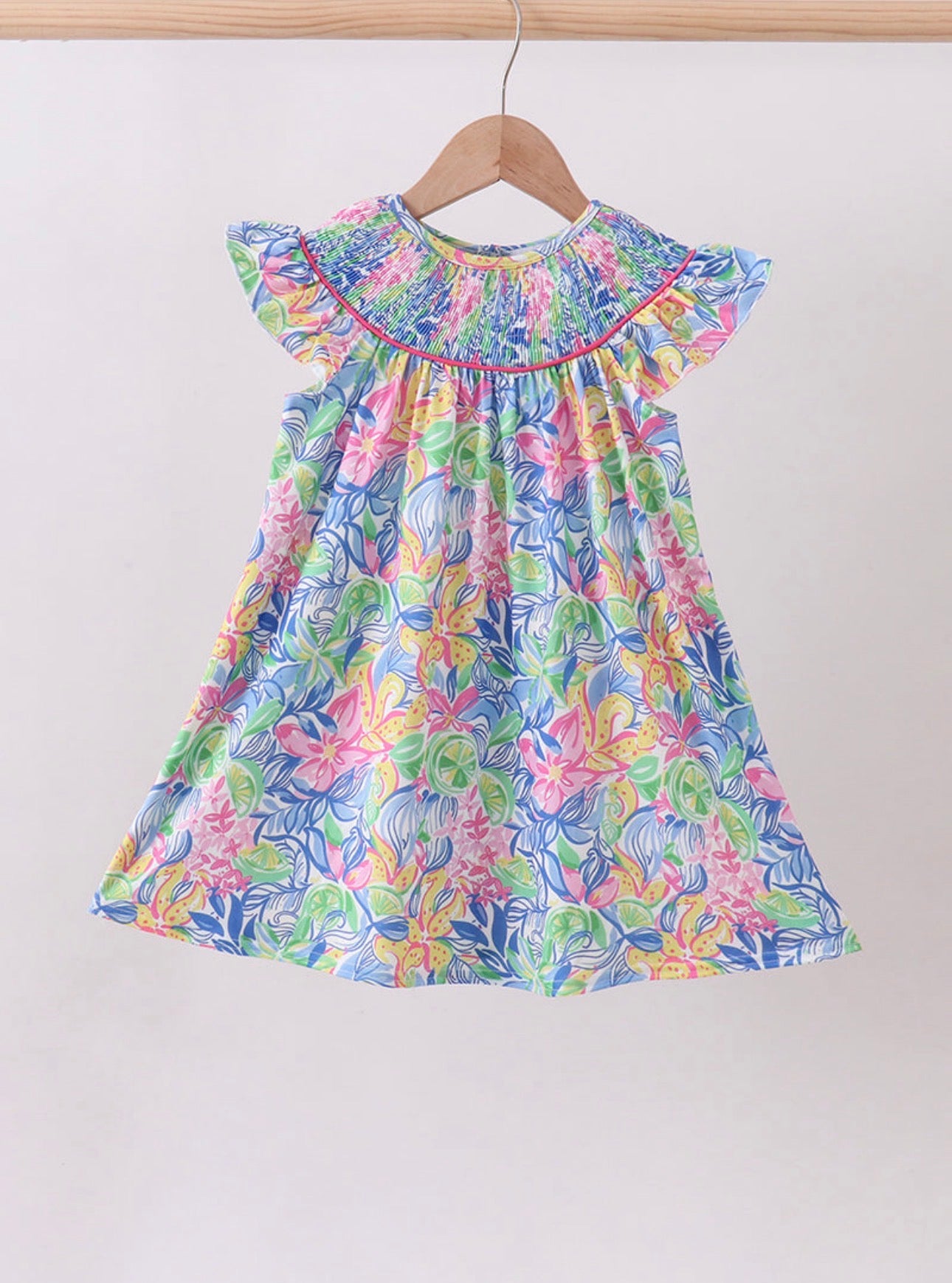 Tropical Floral Smocked Girls Dress