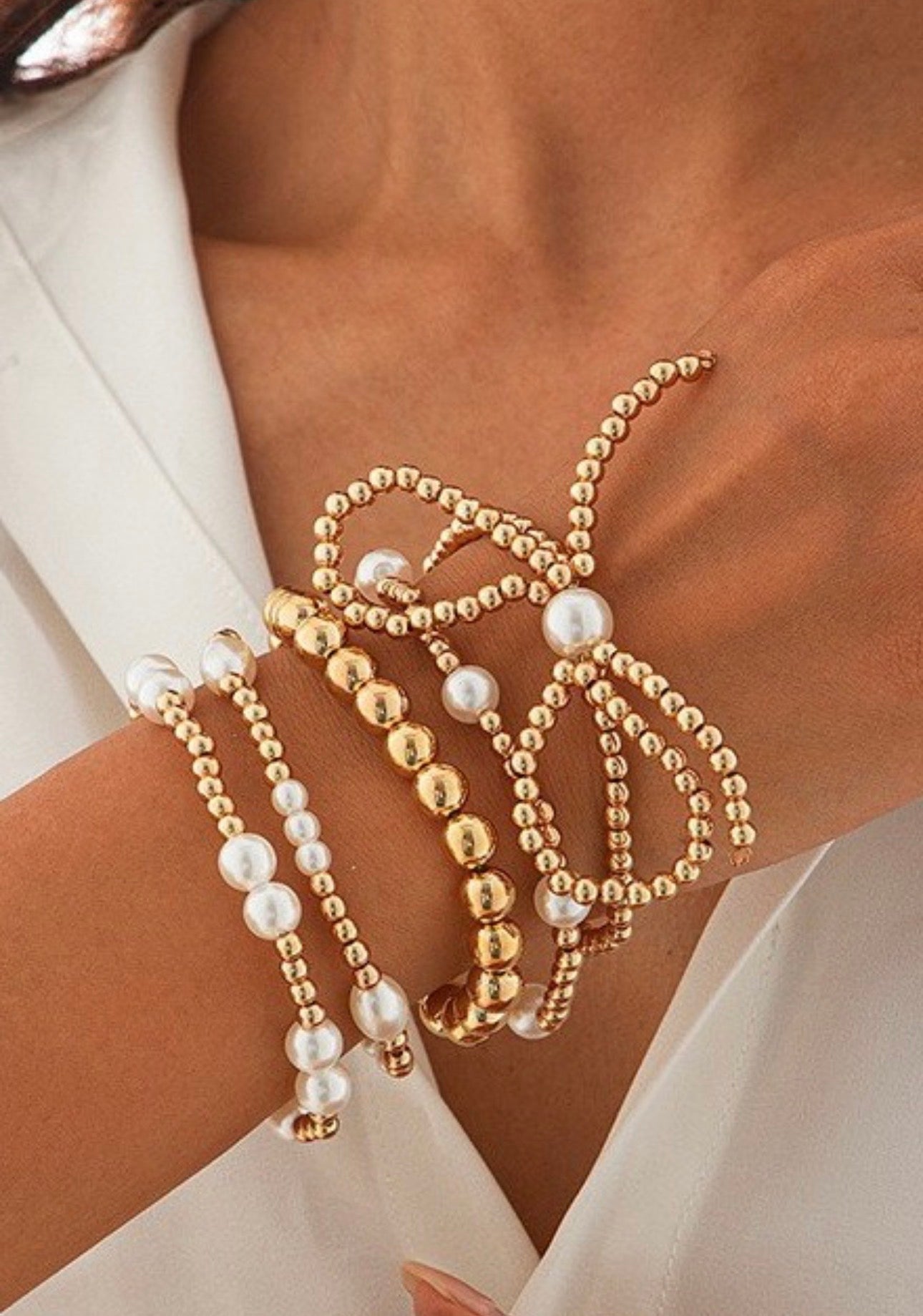 Pearl Bead Bow Bracelet Set