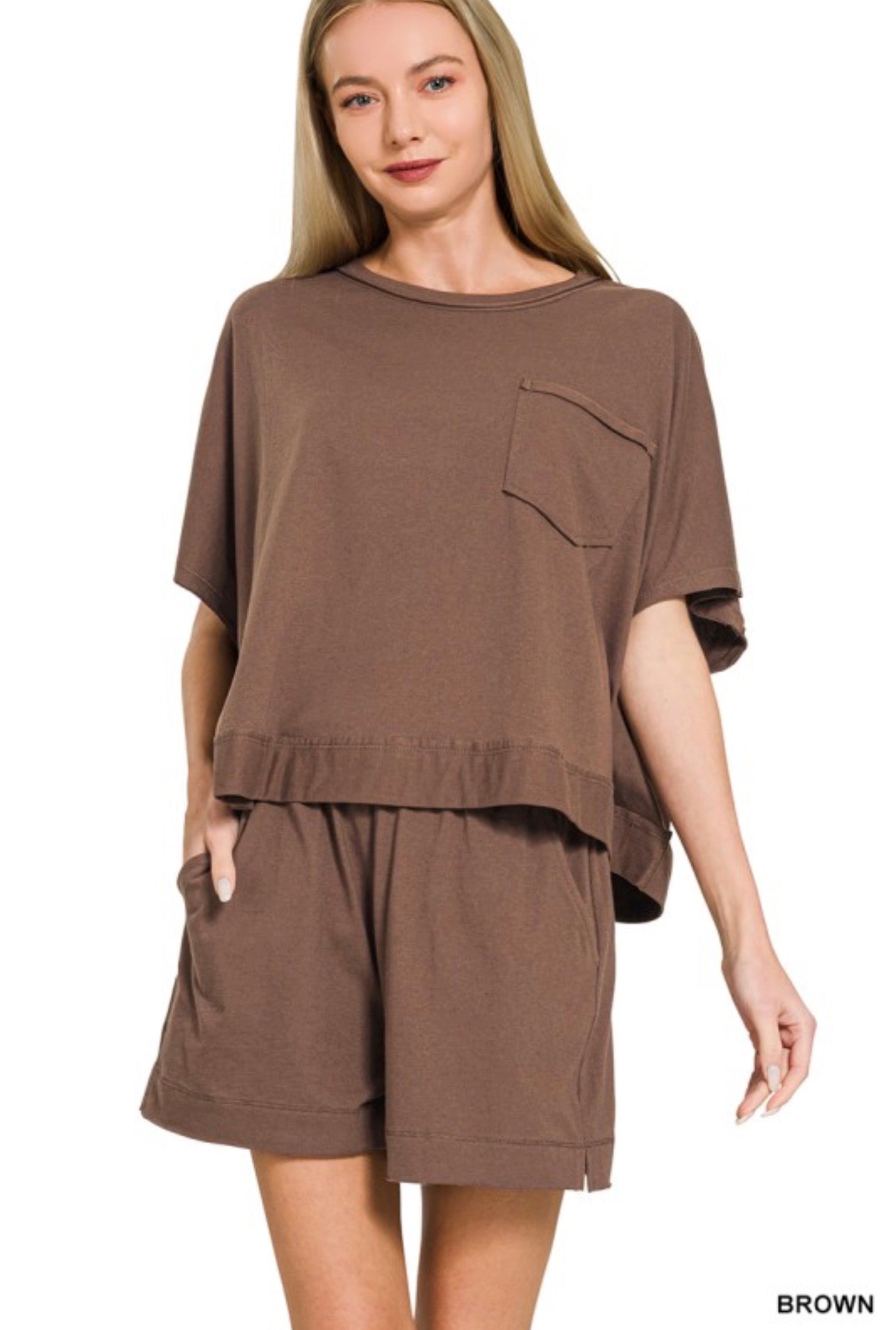 Brown Oversized Shorts Set