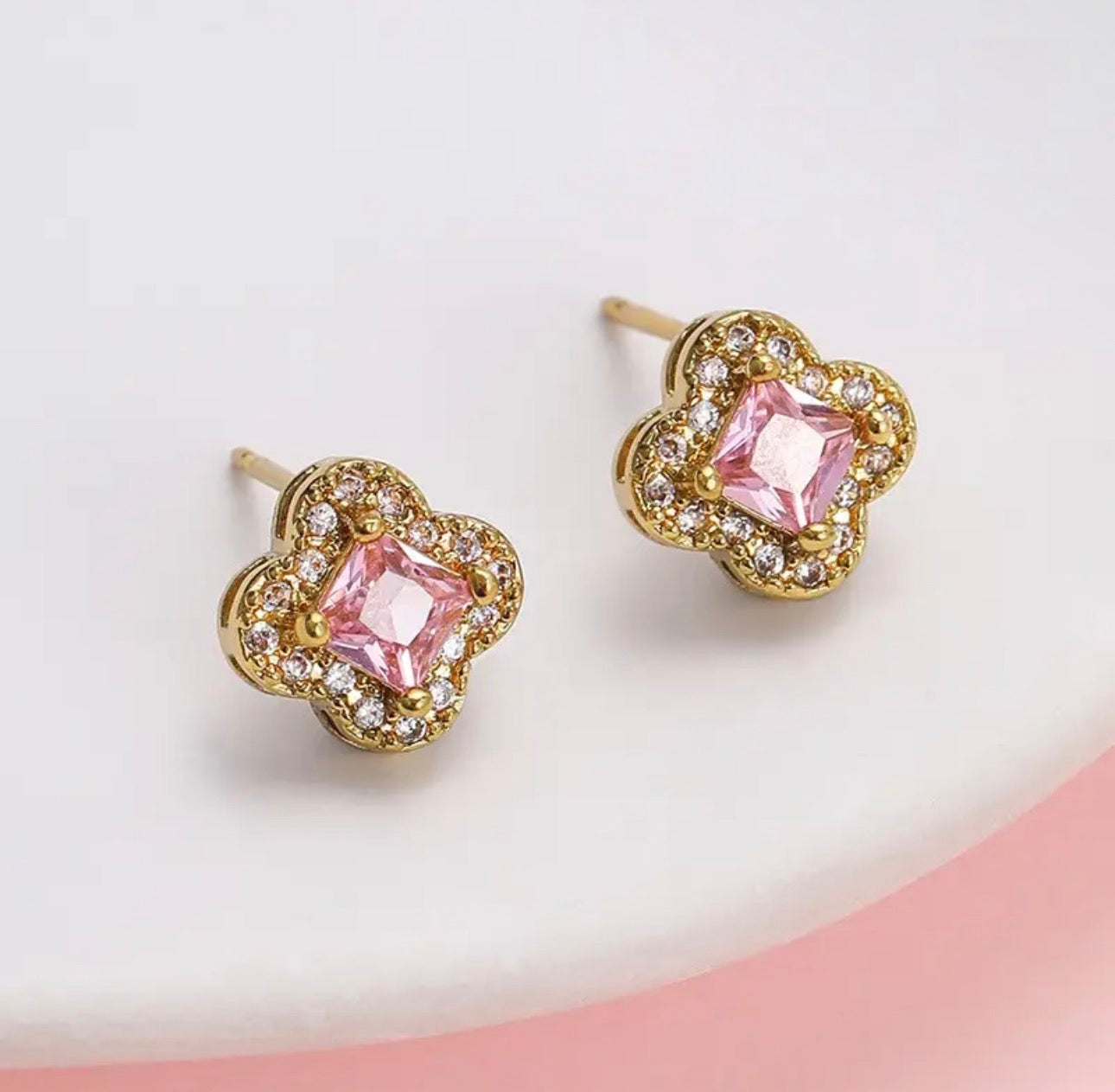 Pink Crystal Stud Earring