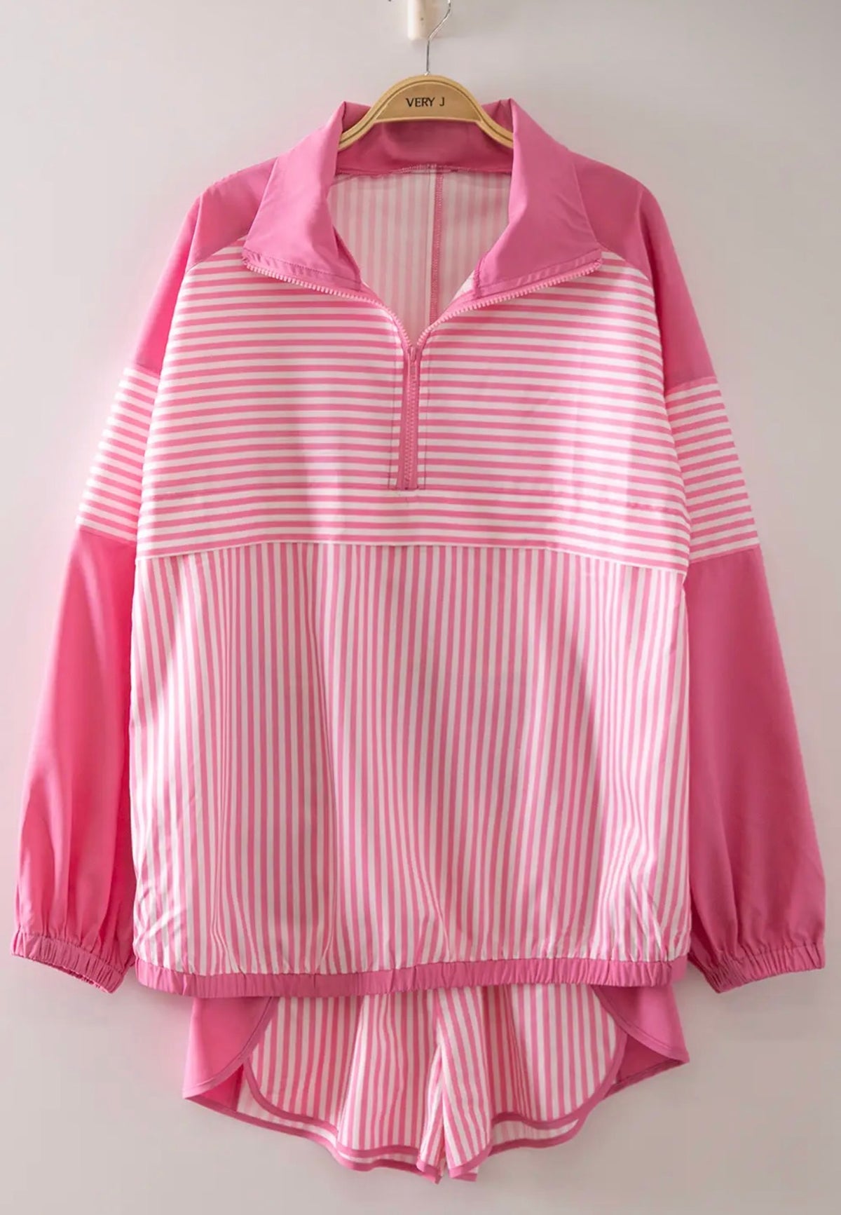 Pink Stripe Active Shorts Set