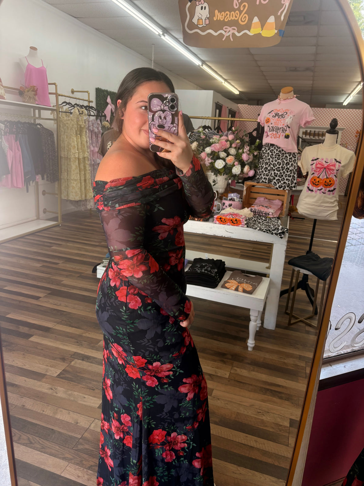 Off Shoulder Mesh Floral Dress