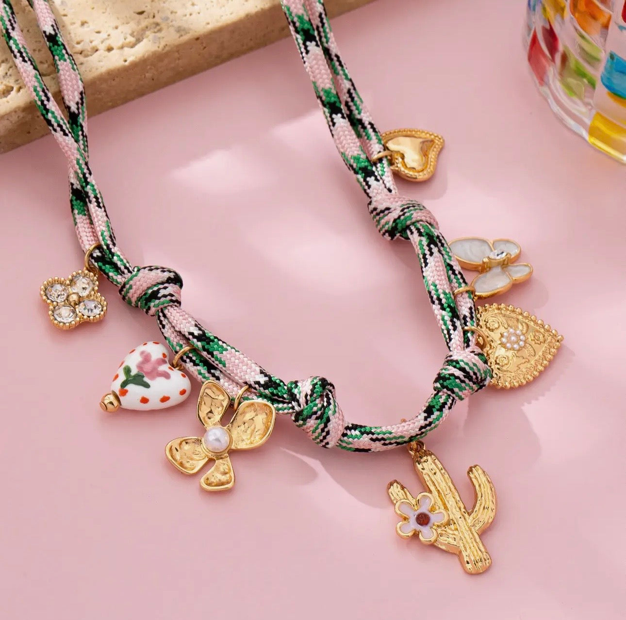 Pink Charm Cactus Necklace