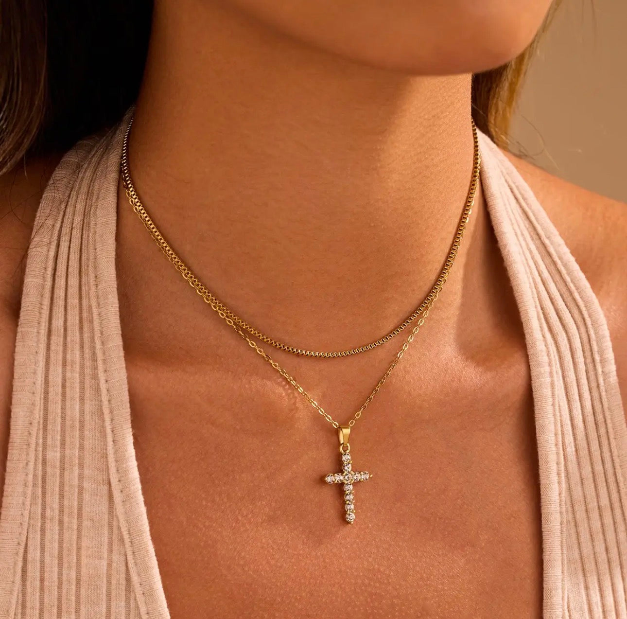 18K stainless tarnish free cross necklace