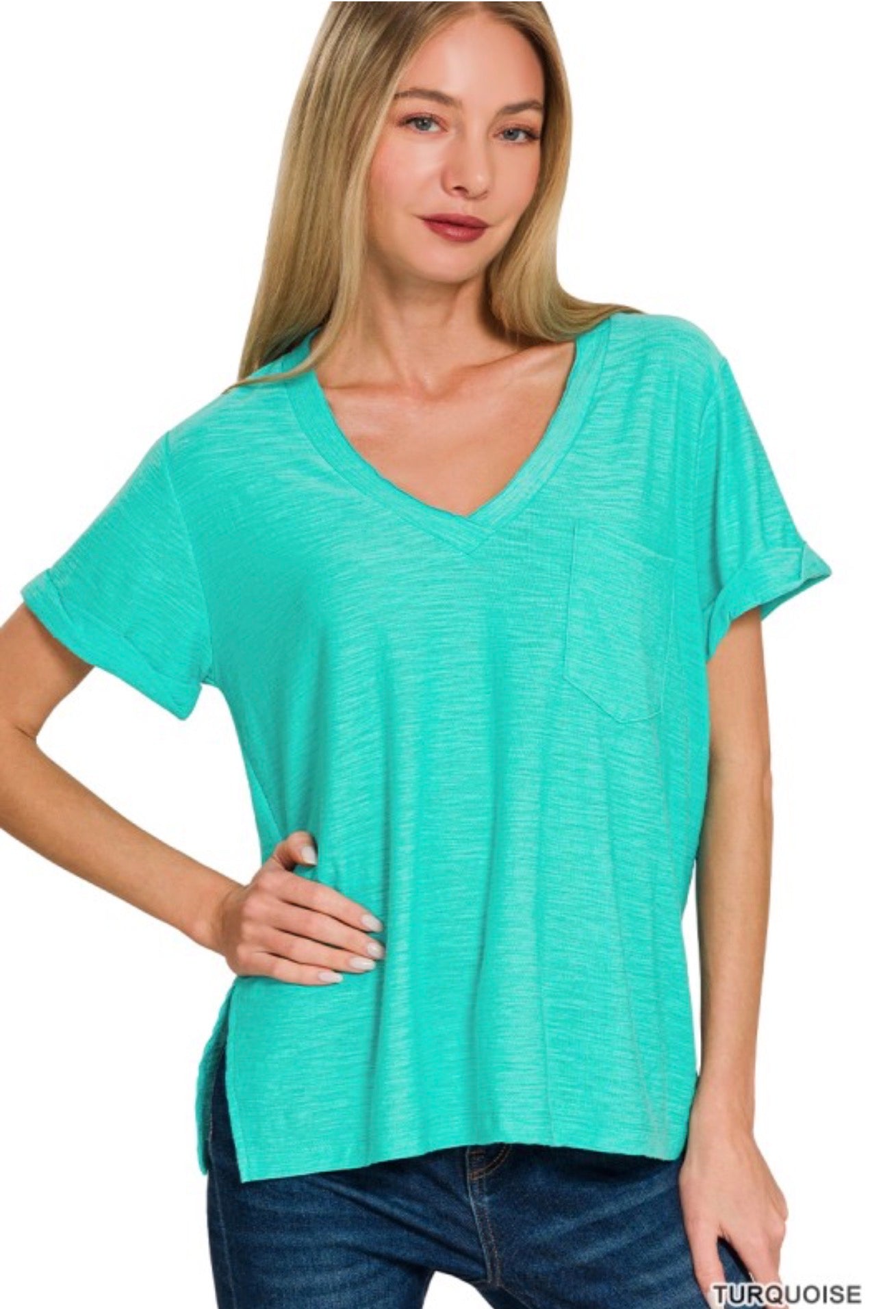 Rolled Sleeve V Neck Tank