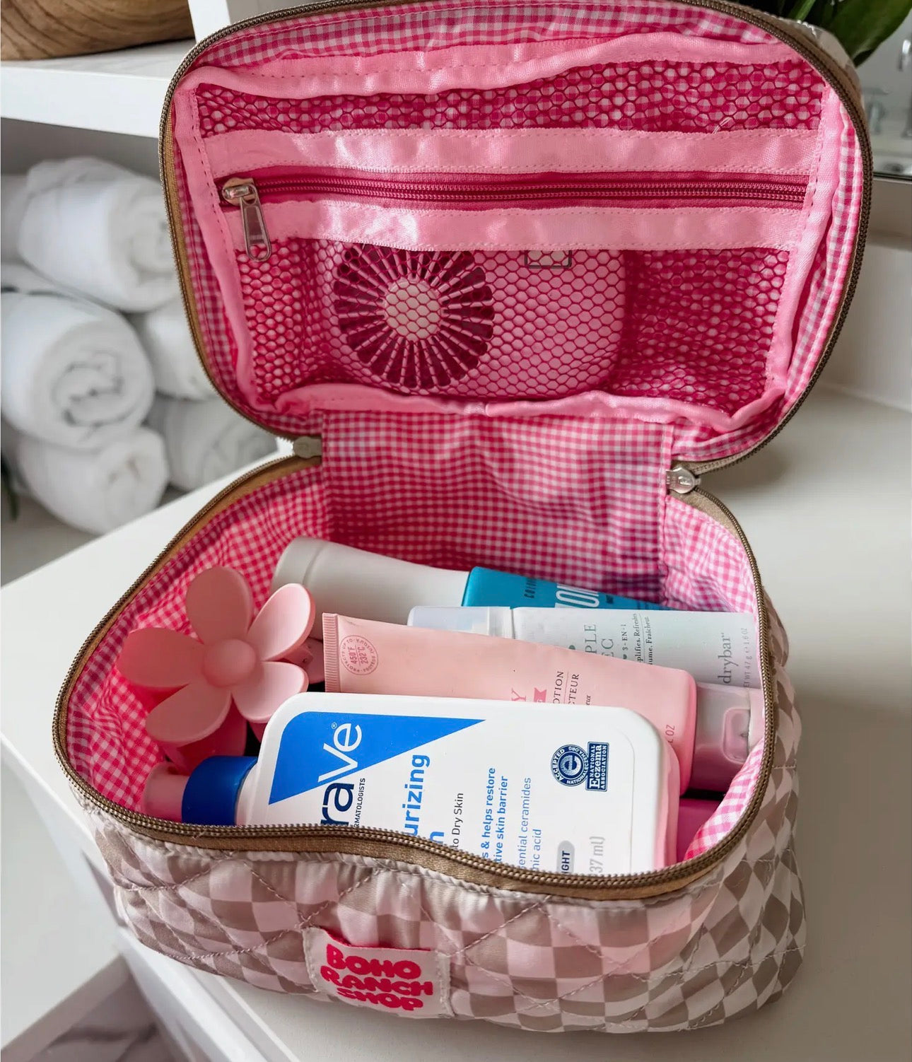 Punchy Pink Quilted Makeup Bag
