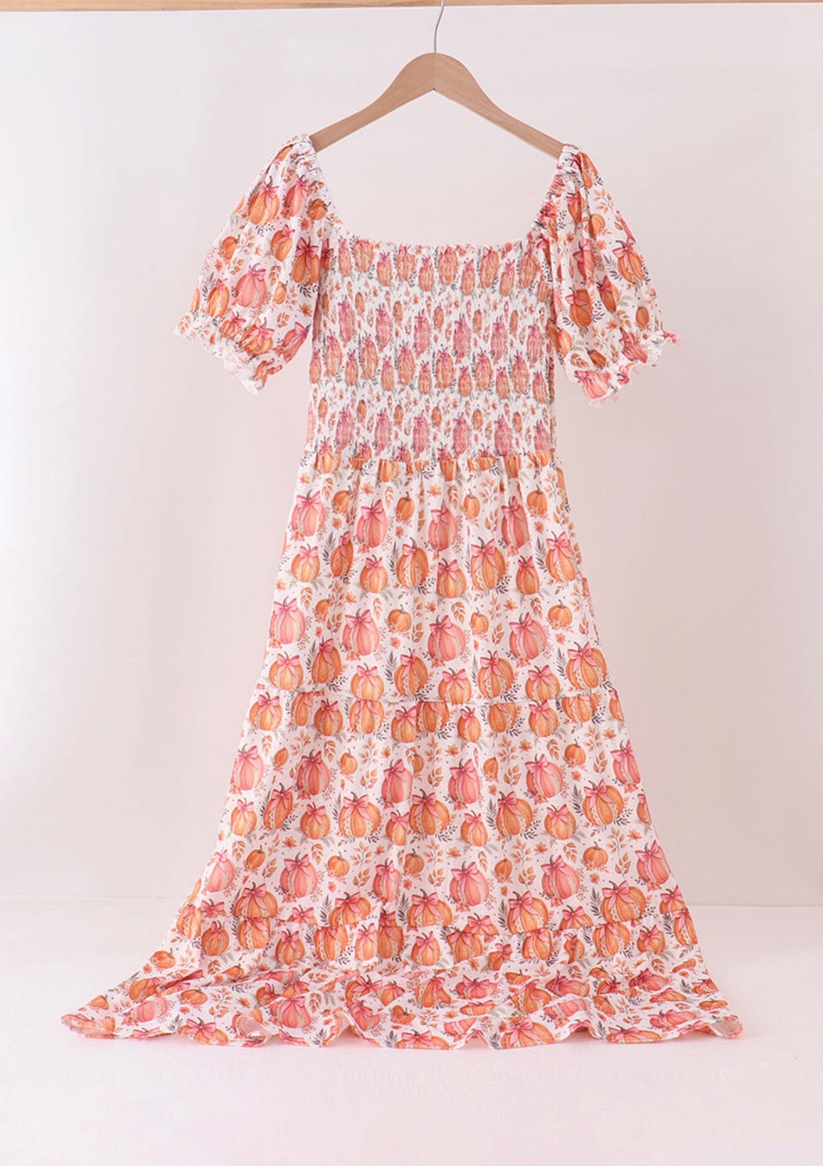 Orange Pumpkin Smocked Mom Dress