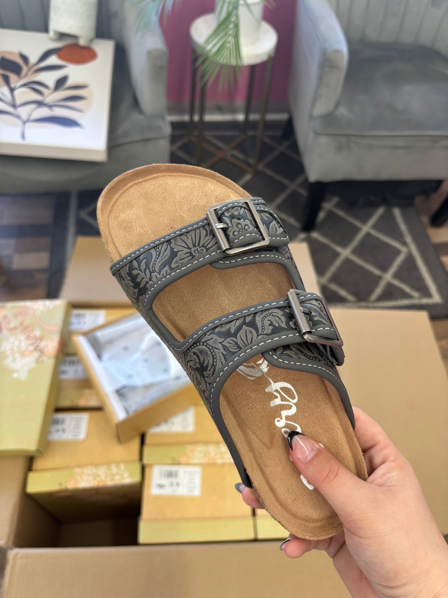 Berry Grey Sandals