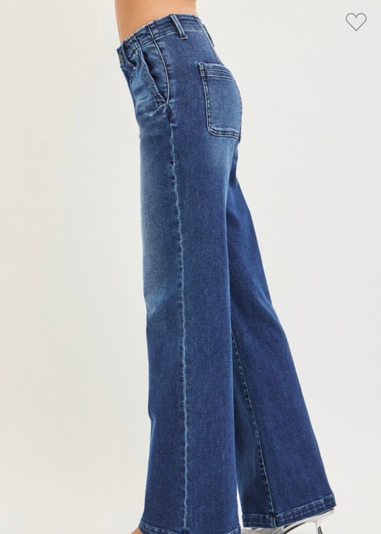 High Rise Wide Leg Slanted Pocket Jeans