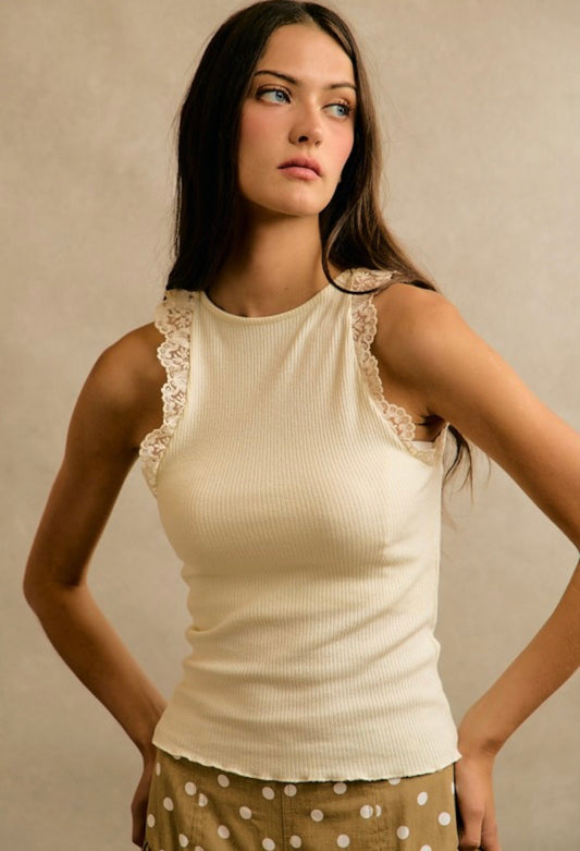 Lace Ribbed Halter Top