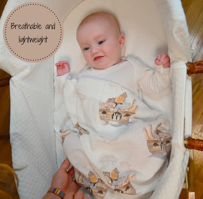Noah’s Ark Muslin Swaddle Blanket 47x47