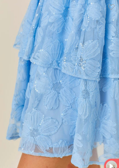 Floral Lace Baby Blue Dress