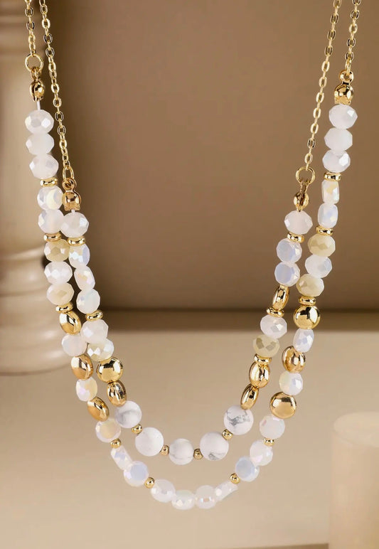 Double Layer Glass & Natural Stone Necklace