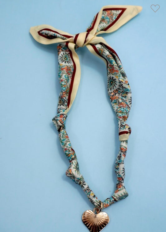 Tan/Turquoise Heart Scarf Necklace
