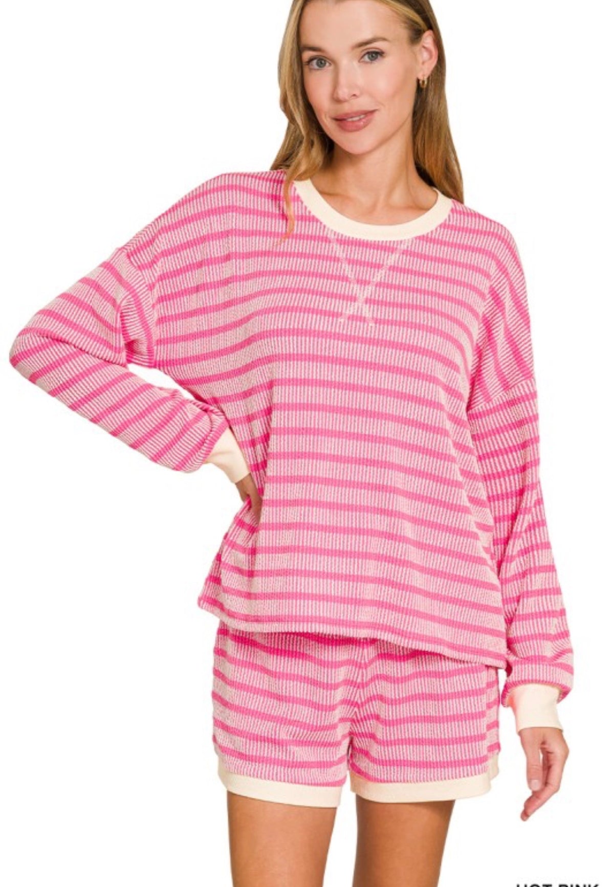 Hot Pink Ribbed Shorts Set