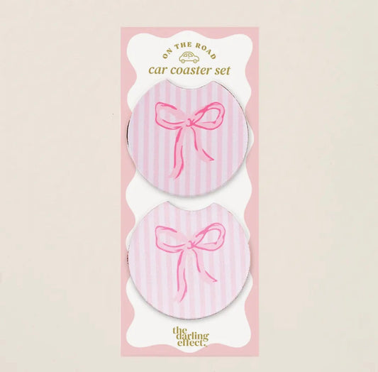 Pink Bow Car Coaster Set