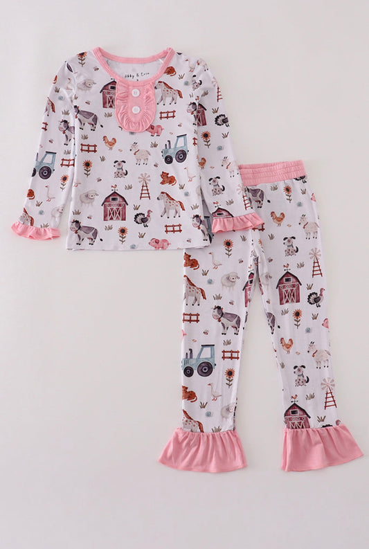 Girls Pink Farm Bamboo Pajamas