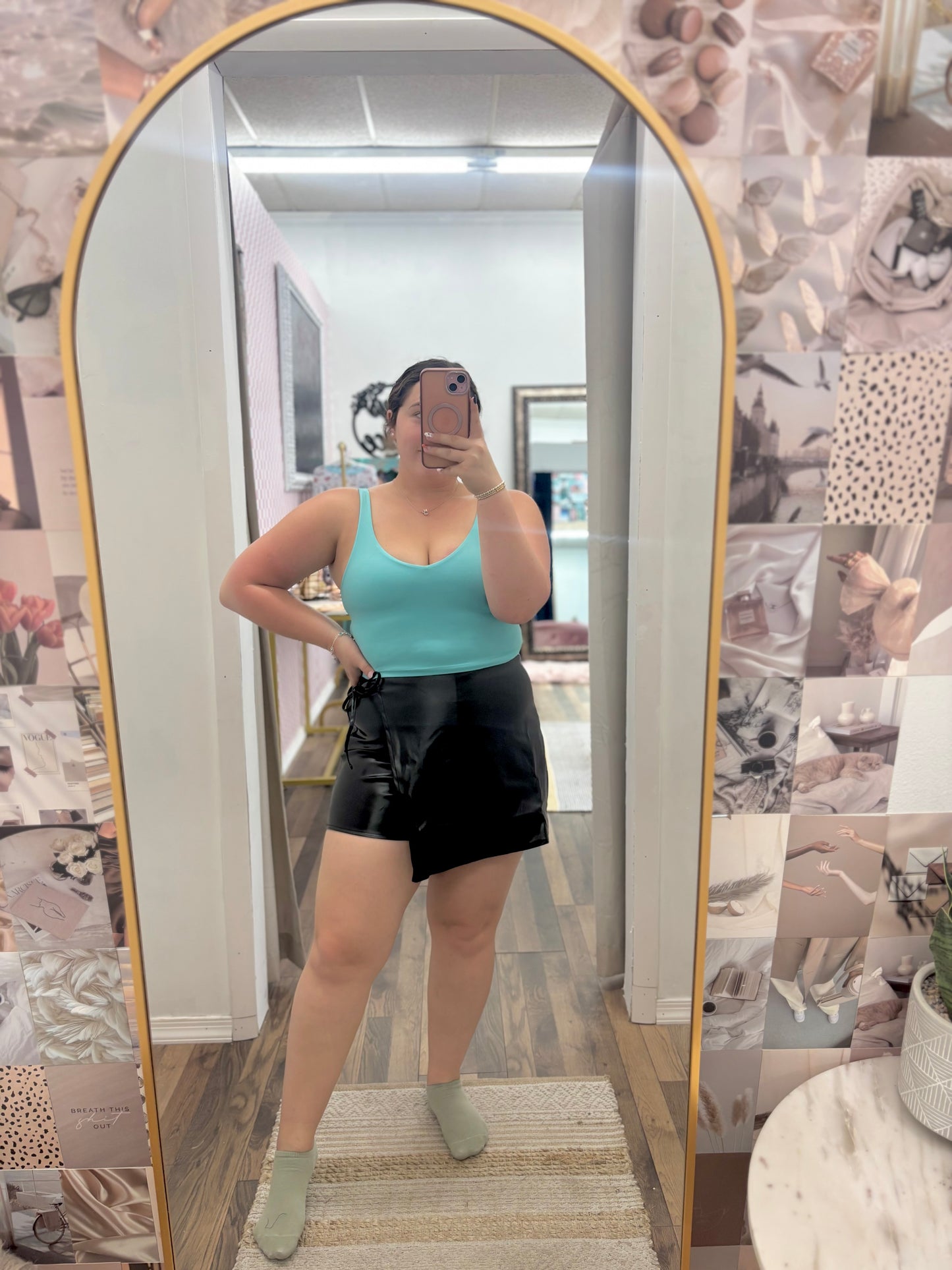 Black Leather Wrap Shorts Skirt