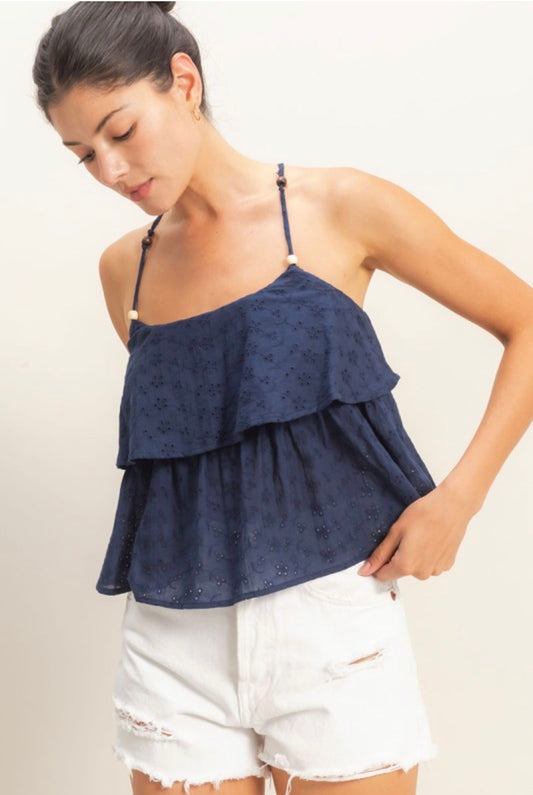 Tiered Floral Eyelet Top