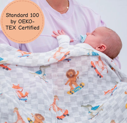 Wild Wheels Muslin Swaddle Blanket 47x47