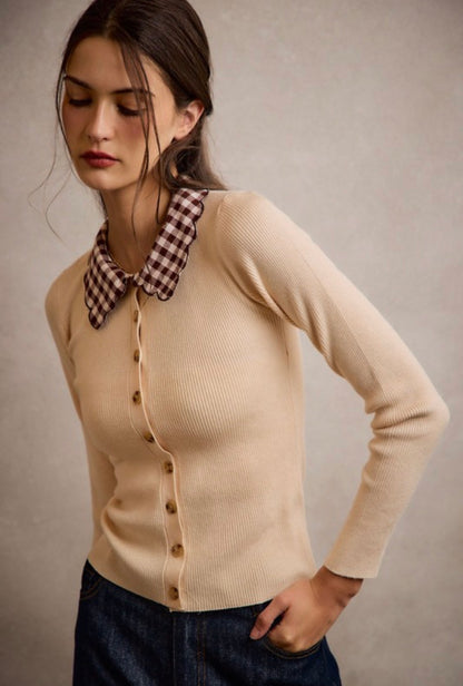 Cream Scalloped Knit Top