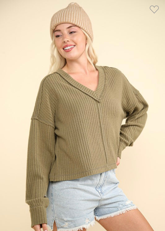 Olive Comfy V Neck Sweater