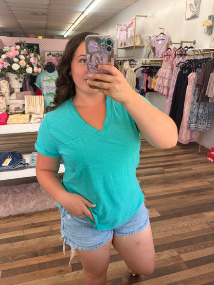 Rolled Sleeve V Neck Tank