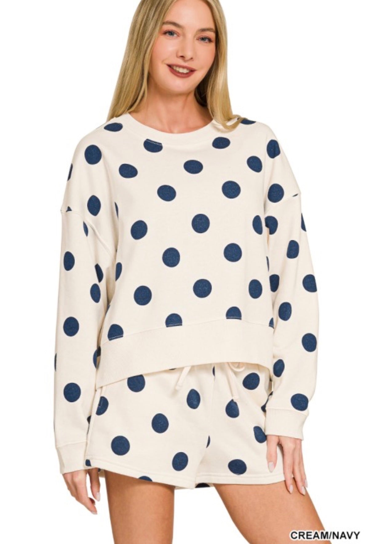Cream/Navy Dots Shorts Set
