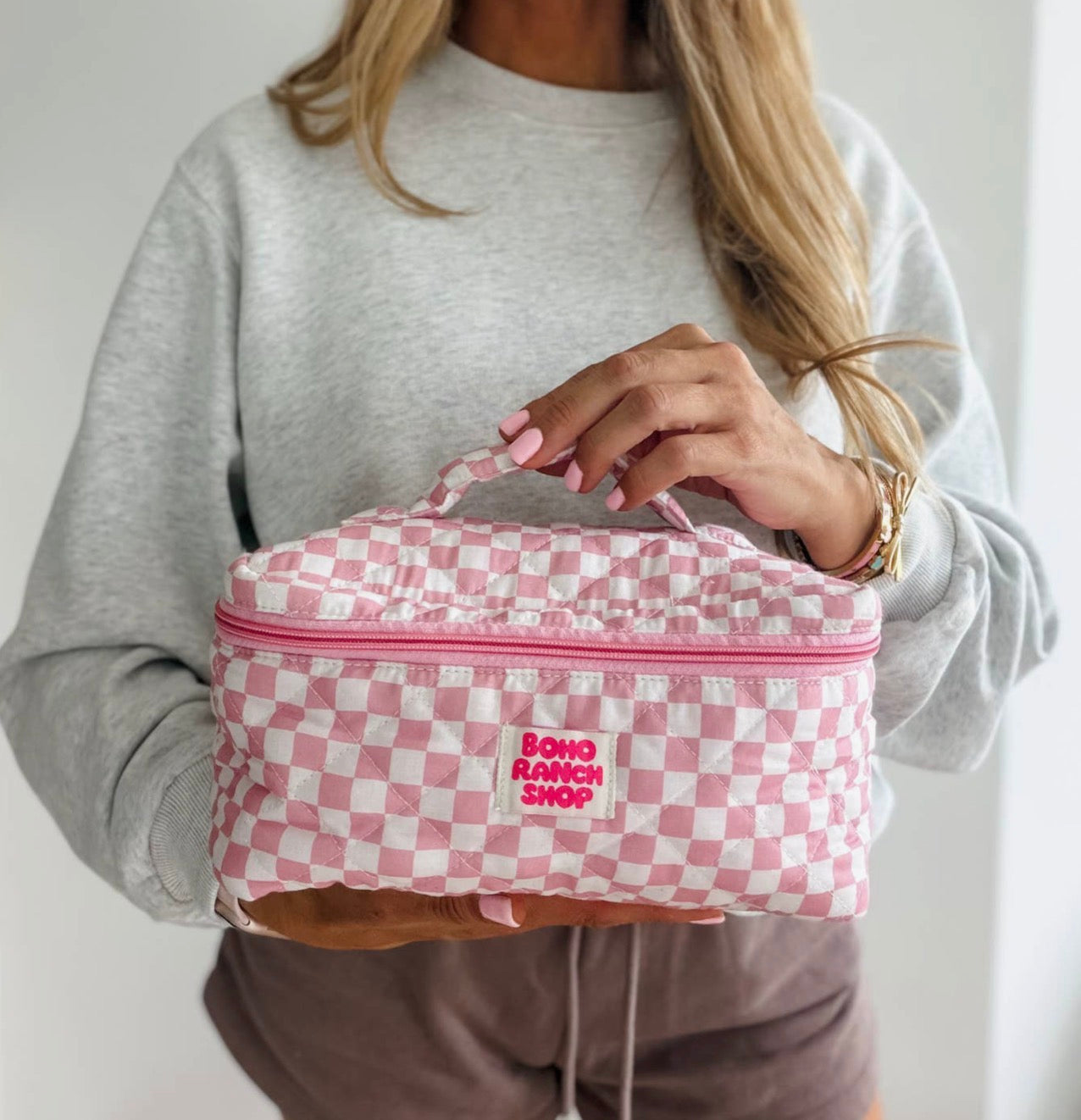 Punchy Pink Quilted Makeup Bag