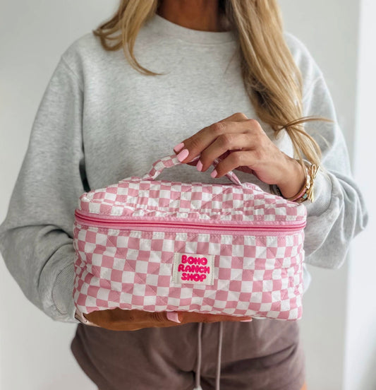 Punchy Pink Quilted Makeup Bag