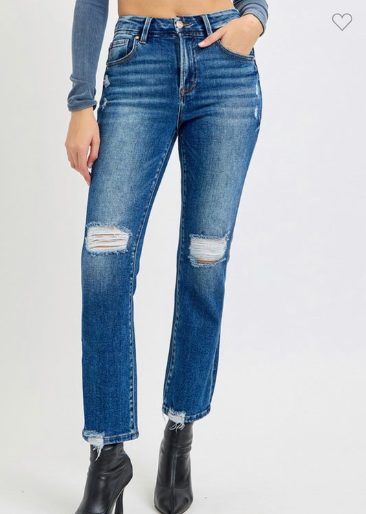 Dark High Rise Straight Jeans