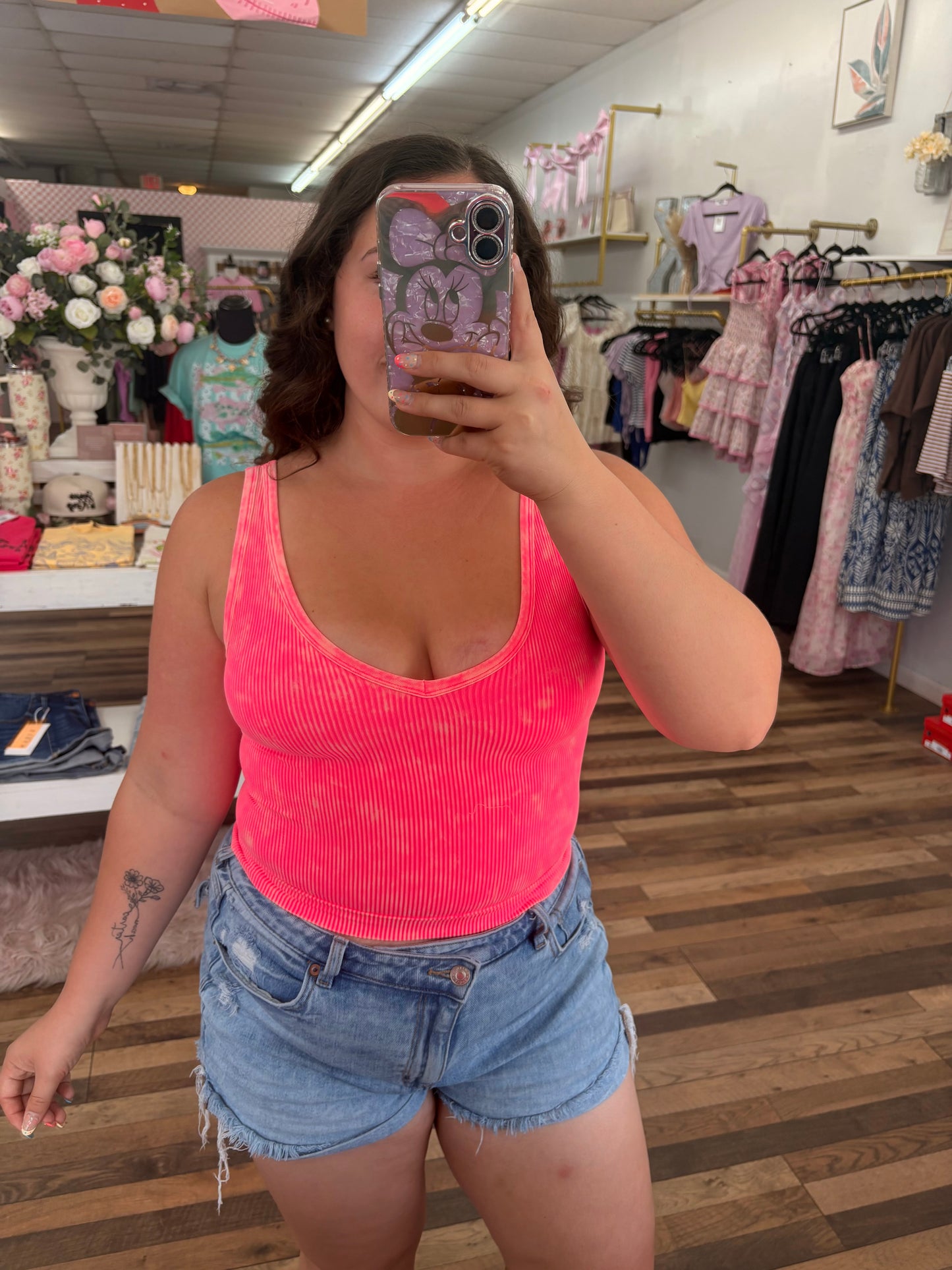 2 way Pink Washed Ribbed Tank