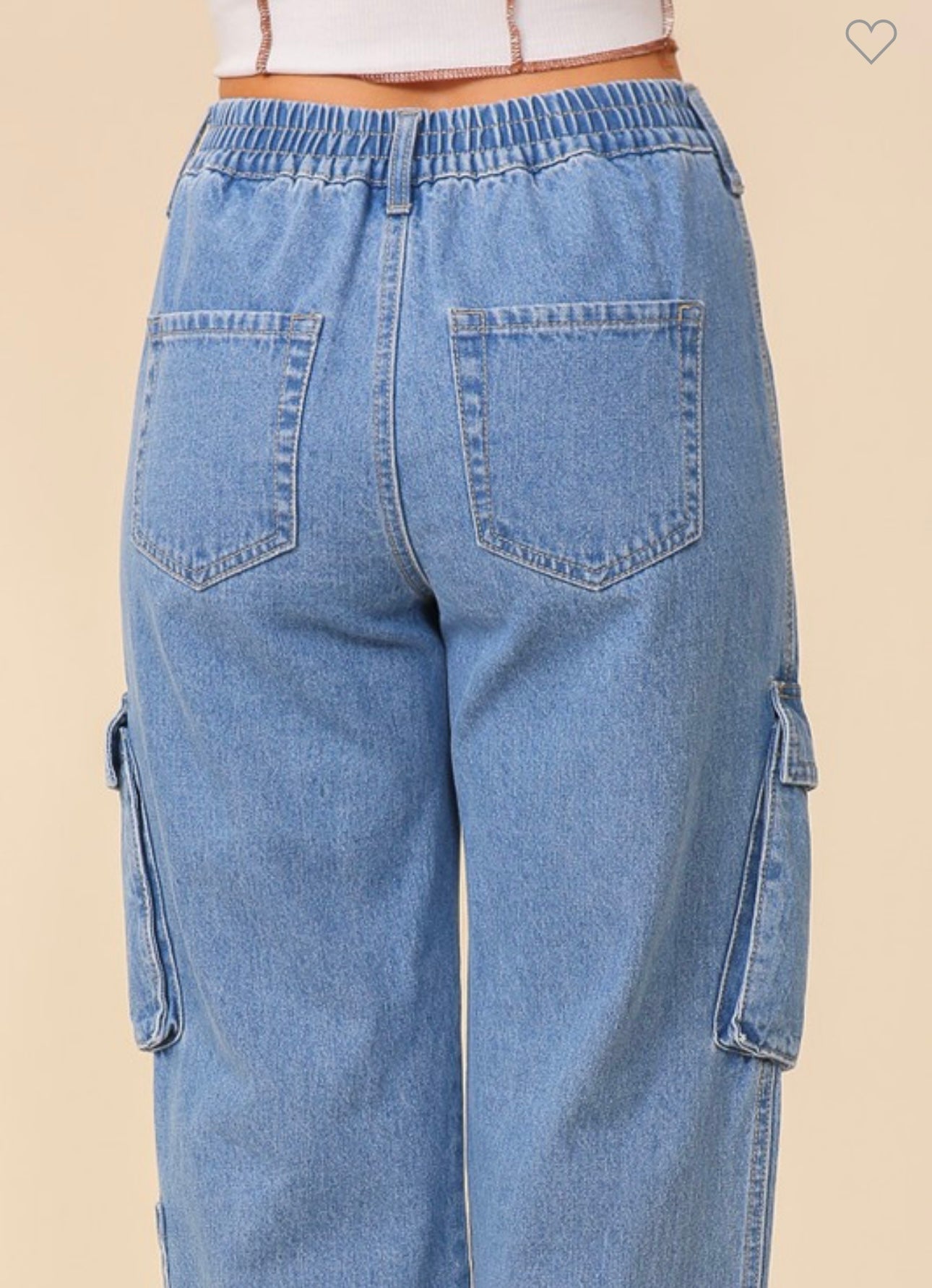 High Waisted Denim Cargo Pants