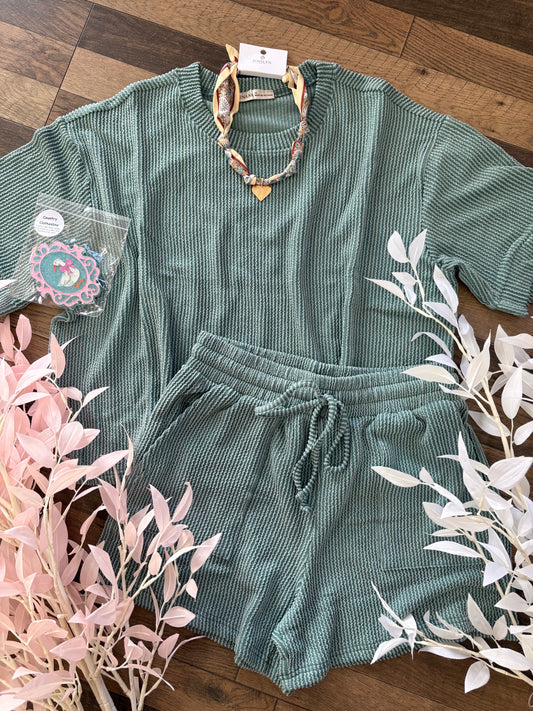 Jade Ribbed Shorts Set