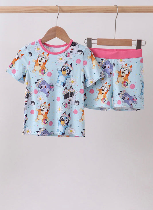 Blue Floral Bamboo Pajamas Set