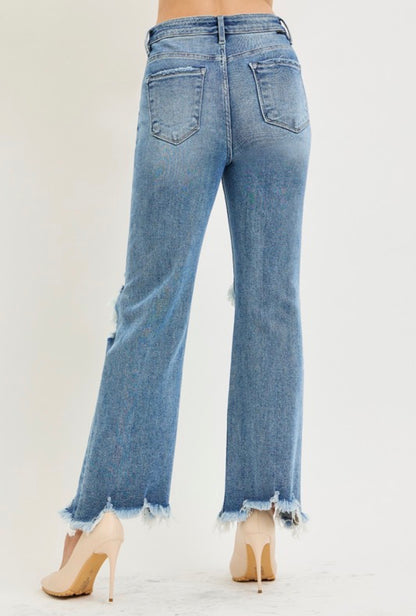 High Rise Straight Cropped Medium Jeans