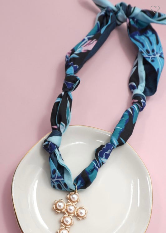 Blue Cross Scarf Necklace