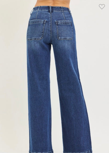 High Rise Wide Leg Slanted Pocket Jeans