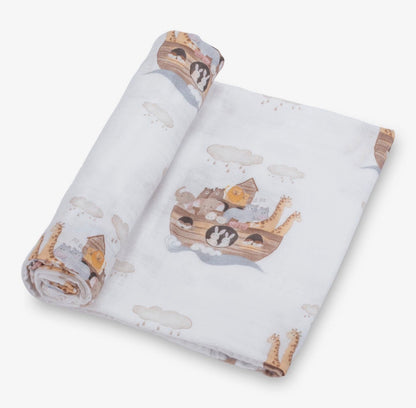 Noah’s Ark Muslin Swaddle Blanket 47x47