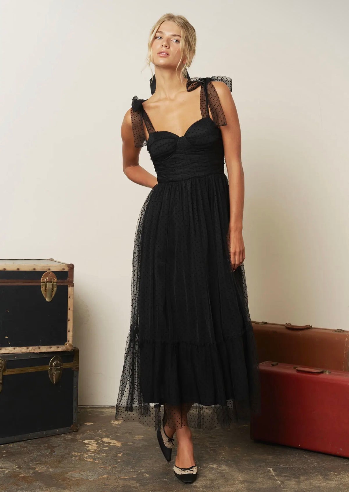 Polka Dot Tulle Midi Dress
