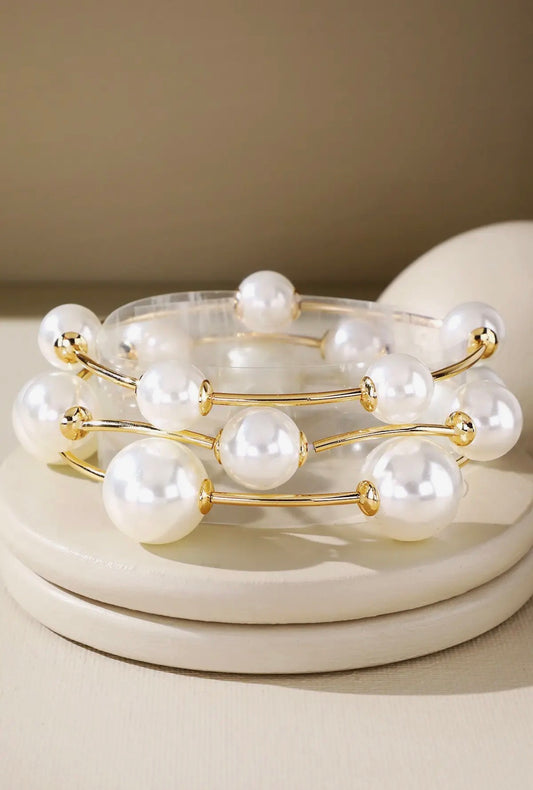 3 Set Pearl & Metal Bead Bracelet