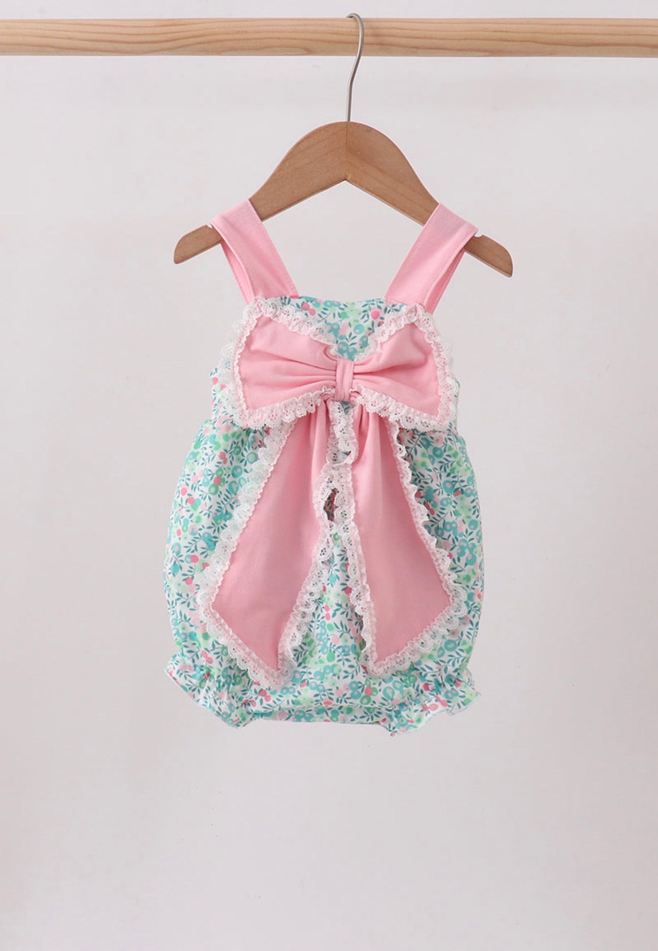 Pink Bow Floral Bubble Romper
